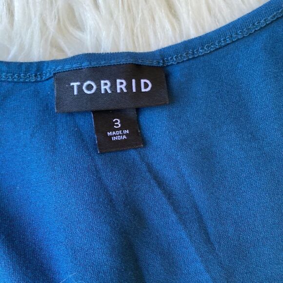 Torrid Peacock Blue Sleeveless Beaded Babydoll Longline Top Size 3 - Picture 6 of 13